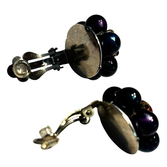 Vintage clip on earrings gem tones & gold beaded clusters mid century rounds - Picture 6 of 8